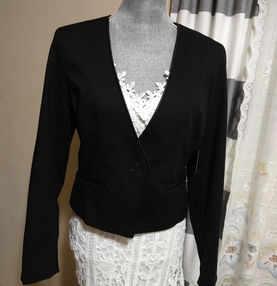 Cynthia Rowley Black Leather-Trim Blazer